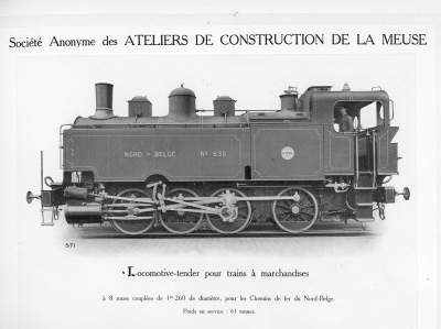 <b>Locomotive-tender pour trains à marchandises</b><br>à 8 roues couplées de 1m260 de diamètre<br>pour les Chemins de fer du Nord-Belge